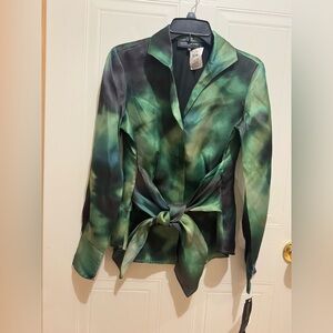 Jones New York Sz 4 Green/Black Silk Blouse NWT😊😊
